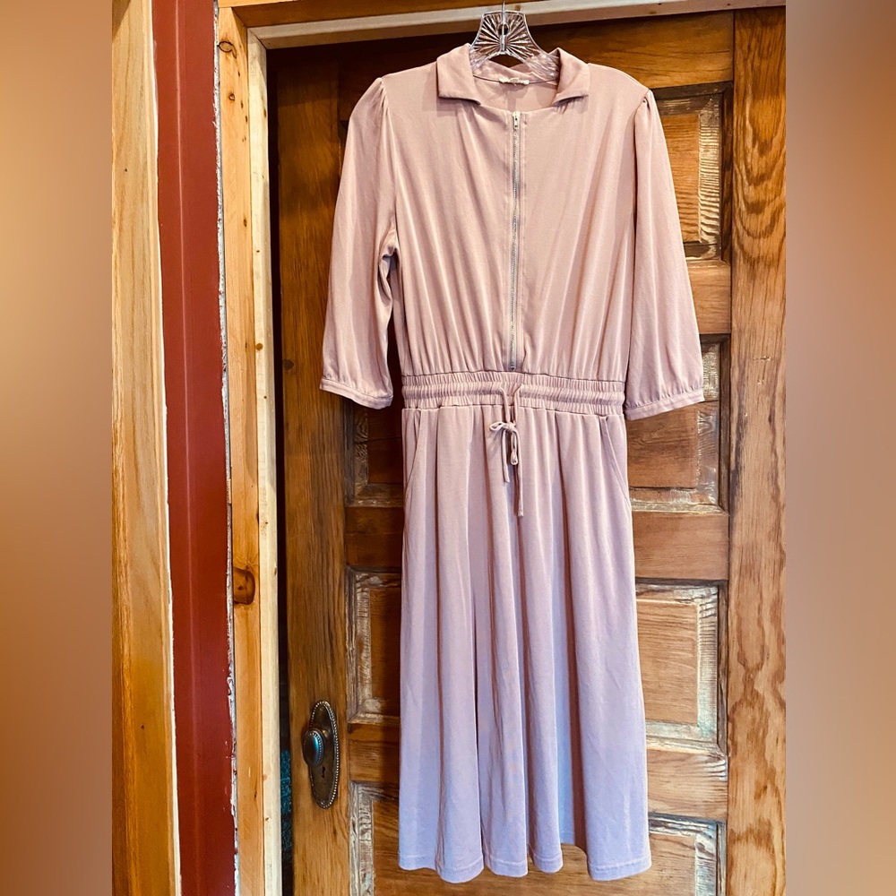 Pink Midi Zipper Dress